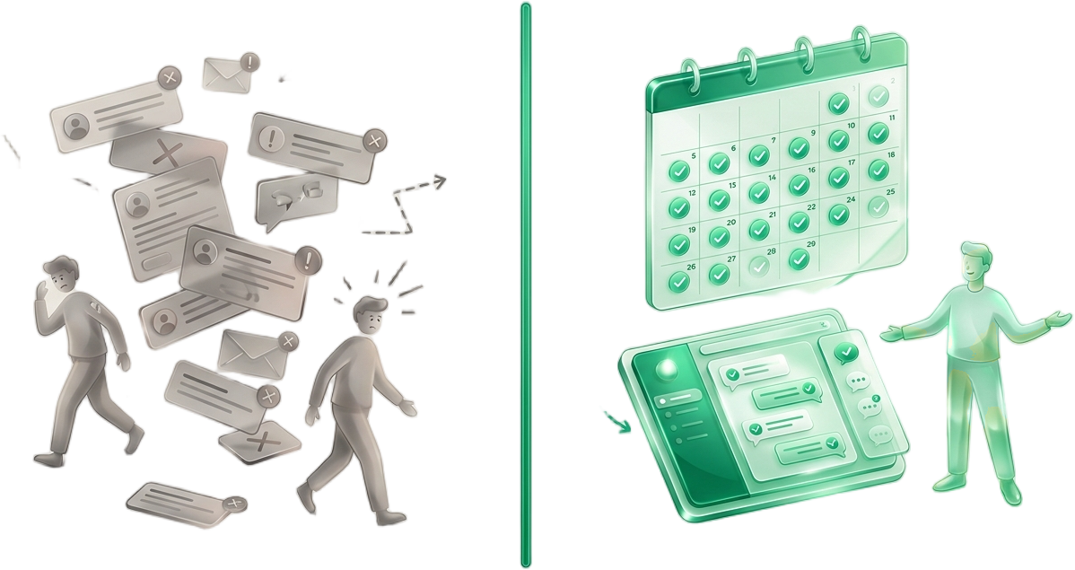 Antes y despues: del caos a la agenda llena y un solo panel